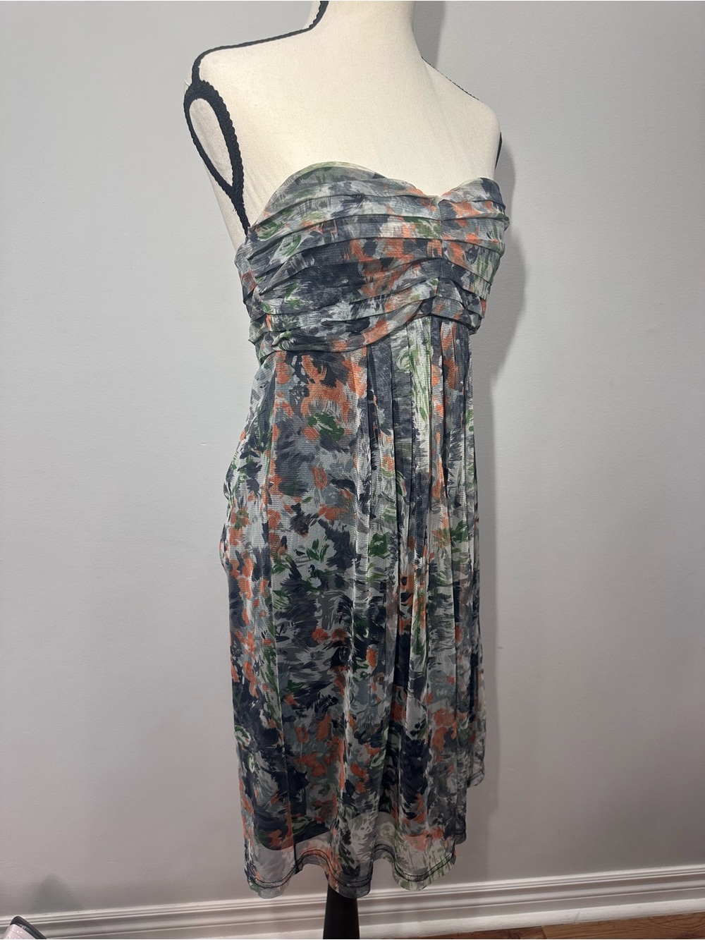 RIPE Strapless Floral Dress Gray Orange Green Mesh Whimsigoth Wedding Sz Medium - Picture 3 of 9